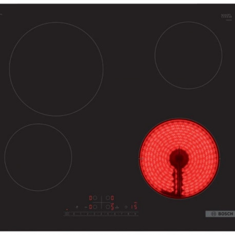The Bosch Series 4 PKE611FP2E is a 60cm built-in electric ceramic hob known for its