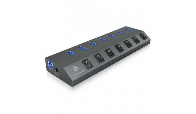 ICY BOX IB-HUB1701-C3, 7-Port USB 3.0 Type-A Hub, Individual Power Switches, Aluminum