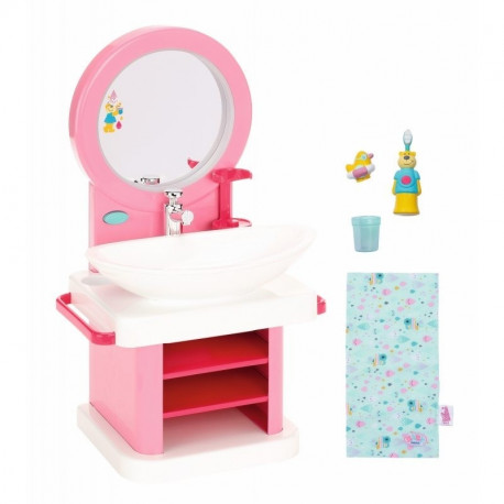 Interactive washbasin accessory for BABY born dolls (43cm), featuring a mirror with light effects, r