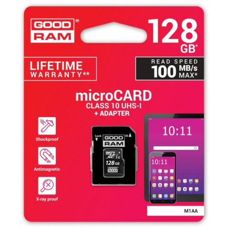 Goodram mälukaart microSDXC 128GB CL10 UHS I + adapter