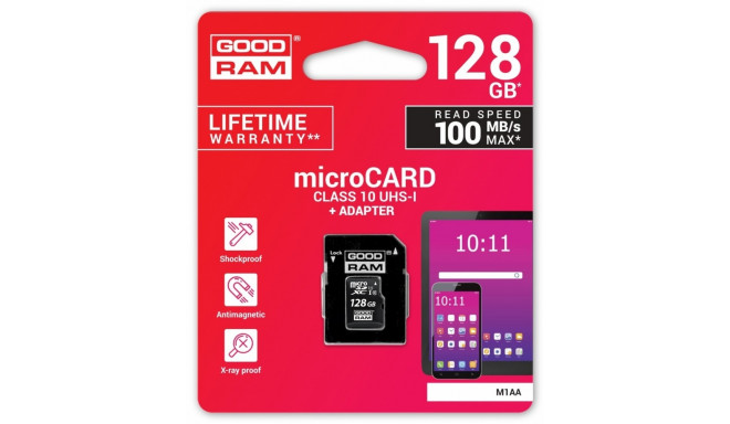 Goodram memory card microSDXC 128GB CL10 UHS I + adapter