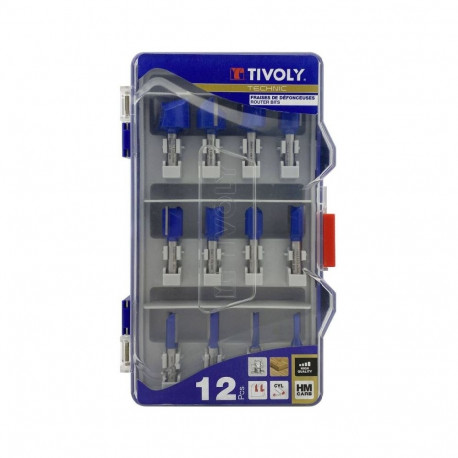 Tivoly HM Diamond Groove-Cutting Router Bit Set – 12-Piece Ø 5–25 mm, Straight Grooves, 8 mm Shank
