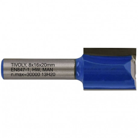 Straight slot cutter, 16x8 mm, 8mm shank