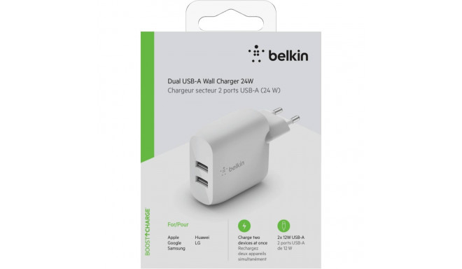 Belkin BoostCharge Dual USB-A Wall Charger 24W -verkkovirtalaturi