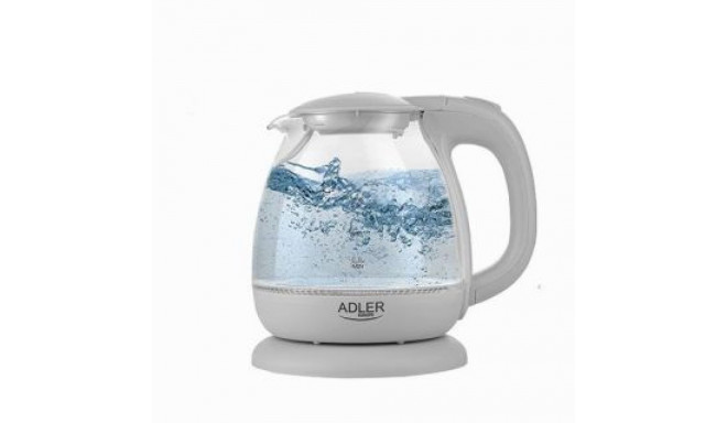 Adler Kettle AD 1283G Standard, 1100 W, 1 L, Plastic/Glass, Grey, 360 rotational base