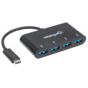 Manhattan USB-C dokk/hub, pordid (x4): USB-A (x4), 5 Gbps (USB 3.2 Gen1 ehk USB 3.0), välist toiteal