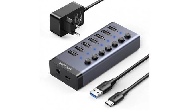 [RETURNED ITEM] Ugreen multifunctional HUB 7in1 USB Type C - 7x USB Type A 3.0 PD DC 12V gray (CM481
