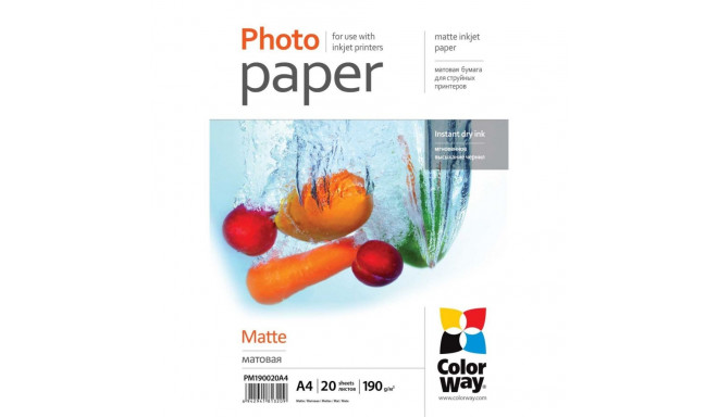 ColorWay Matte Photo Paper, 20 Sheets, A4, 190 g/m