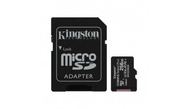 Kingston Canvas Select Plus UHS-I 256 GB, MicroSDXC, Flash memory class 10, SD Adapter