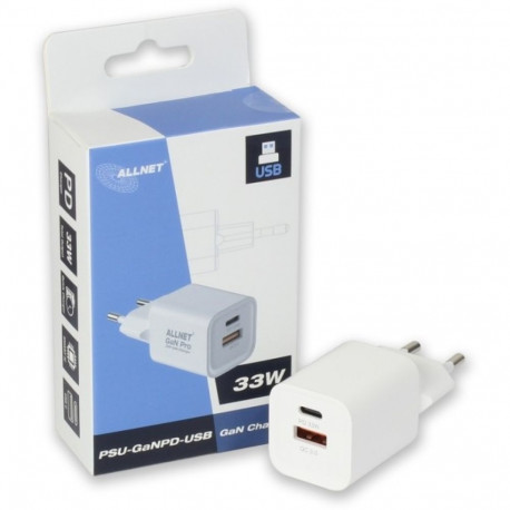 "Z ALLNET Ersatznetzteil QC USB-C PD GaN Netzteil Power Supply33Watt 1x USB Typ-A QC 1x USB Typ-C**E