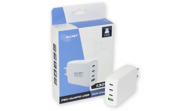 "Z ALLNET Ersatznetzteil QC USB-C PD GaN Netzteil Power Supply130Watt 1x USB Typ-A QC 3x USB Typ-C**