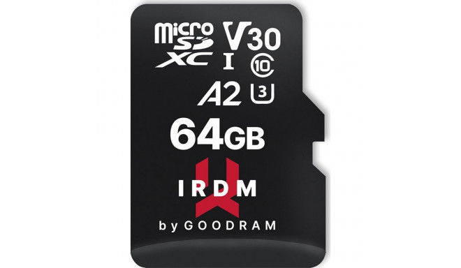 GoodRam IRDM M2AA MicroSDXC kaart 64 GB Class 10 UHS-I/U3 A2 V30 (IR-M2AA-0640R12)