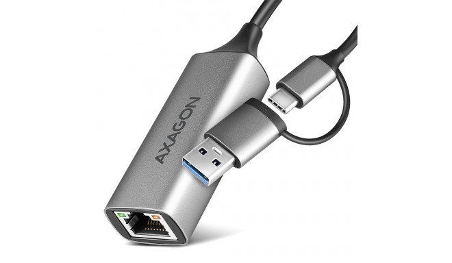 AXAGON ADE-TXCA Gigabit Ethernet Adapter, USB-C + USB-A - Titanium Grey