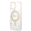 Set Guess GUBPP14SHMEACSH Case+ Charger iPhone 14 6.1" white/white hard case Marble MagSafe