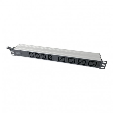 1U alumiinium PDU, rackmount, 4x C13, 4x C19, 2x 16A pistik, 250VAC 50/60Hz avatud ots | DN-95423 | 