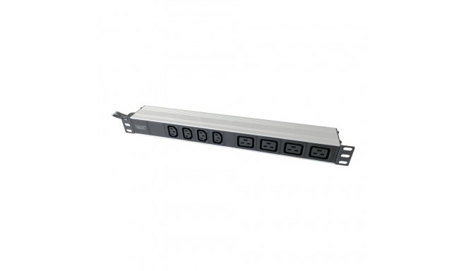 Digitus 1U alumiinium PDU, rack-kinnitusega, 4x C13, 4x C19 2x 16A pistik, 250VAC 50/60Hz avatud ots