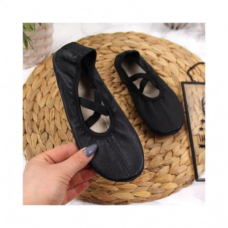 Jr Nazo Black Leather Dance Ballet Shoes with Elastic Bands (23)
