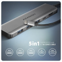 Axagon HMC-5H USB-C 3.2 Gen 1 hub 3x USB-A 4K HDMI PD 100W - Silber Wired USB 3.2 Gen 1 (3.1 Gen 1) 