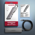 AXAGON HMC-5H USB-C 3.2 Gen 1 jaotur, 3x USB-A, 4K HDMI, PD 100W - Hõbedane