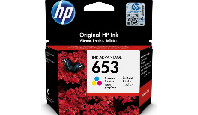 HP 653 originaal standardtootlikkusega tsüaan, magenta, kollane tindikassett 1 tk