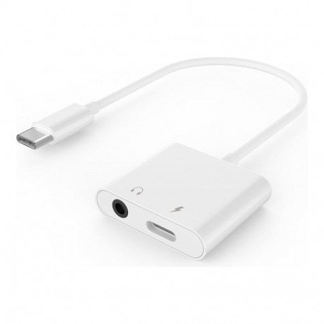 GEMBIRD heliadapterkaabel USB Type-C pistikuga stereo 3.5mm täiendava toitepesaga, valge