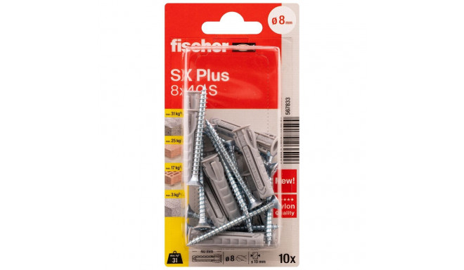 FISCHER tüüblid kruvidega SX Plus S, 8x40 mm, 10 tk.