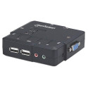 Manhattan KVM Switch Compact 2-Port, 2x USB-A, Cables included, Audio Support, Control 2x computers 