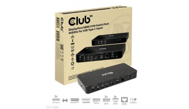 CLUB3D DisplayPort/HDMI KVM Switch/Dock 4K60Hz For USB Type-C inputs