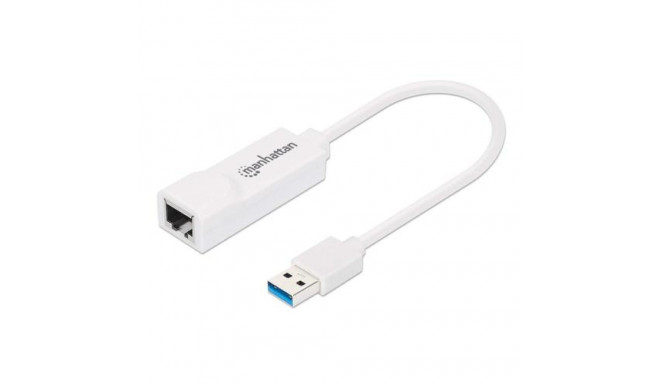 Manhattan USB-A Gigabit Network Adapter, White, 10/100/1000 Mbps Network, USB 3.0, Equivalent to USB