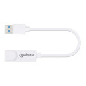 Manhattan USB-A Gigabit Network Adapter, White, 10/100/1000 Mbps Network, USB 3.0, Equivalent to USB