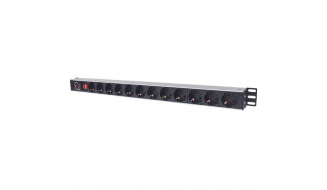 Intellinet Vertical Rackmount 12-Way Power Strip - German Type, With On/Off Switch and Overload Prot