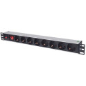 Intellinet 19&quot; 1U Rackmount 8-Way Power Strip - German Type, With On/Off Switch and Overloa