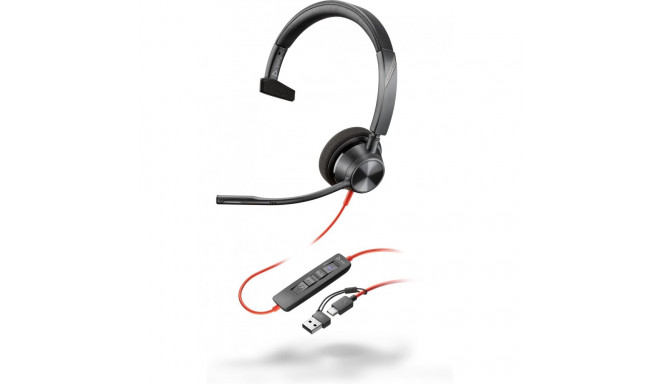 "HP Poly Blackwire 3310 Monaural Microsoft Teams Certified USB-C Headset +USB-C/A Adapter (212703-01