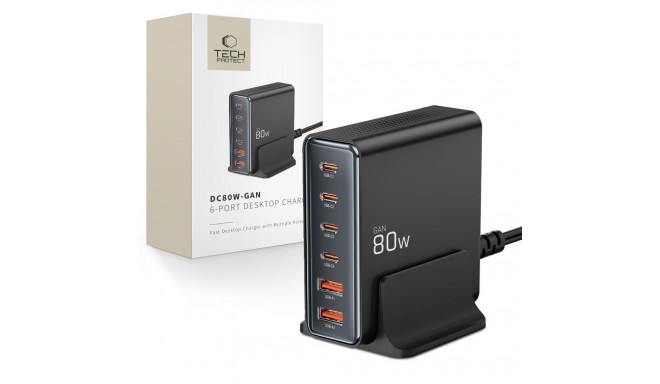 TECH-PROTECT DC80W-GAN 6-PORT DESKTOP CHARGER PD 80W / QC3.0 BLACK