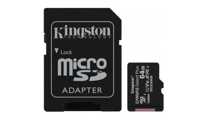 Kingston MicroSD Card Canvas Select Plus 64GB Class 10 + Adapter (SDCS2/64)