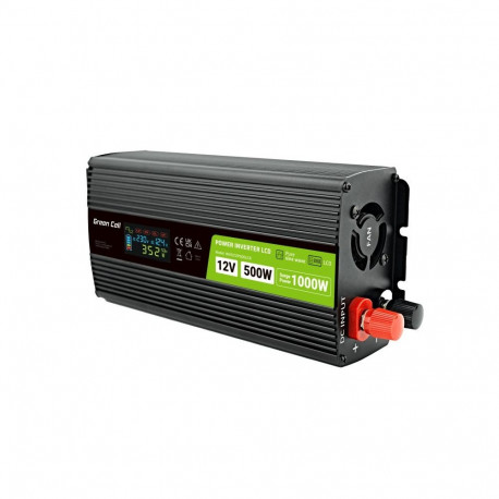 Green Cell pingemuundur PowerInverter LCD 12V 500W/1000W kuvariga autoinverter, puhta siinusega, mus