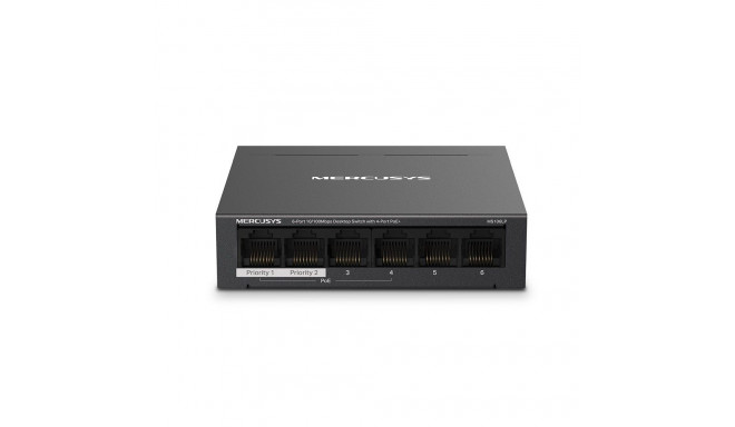 Mercusys 6-porti 10/100Mbps lauakommutaator 4-porti PoE+