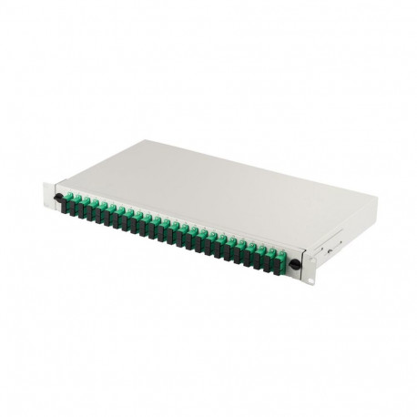 FO patch paneel 19'' 1U seadmega, 24x SC APC dx, OS2, pigtailid, adapterid, salved, hall