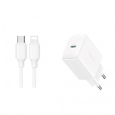 Joyroom JR-TCF20 USB-C PD 20W network charger - white + USB-C / Lightning cable 1m