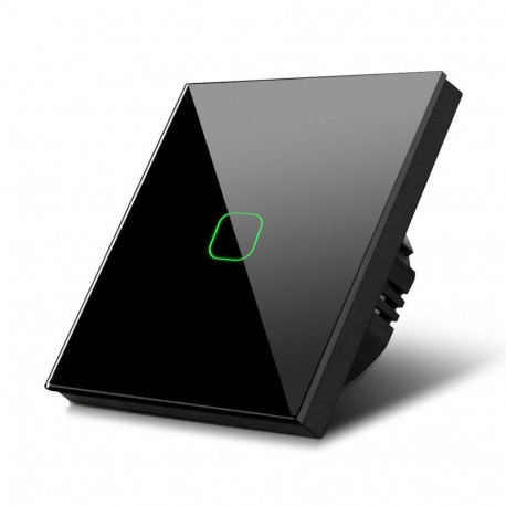 Dotykowy włącznik światła Maclean, pojedynczy, schodowy, krzyżowy, szklany, czarny z kwadratowym pod