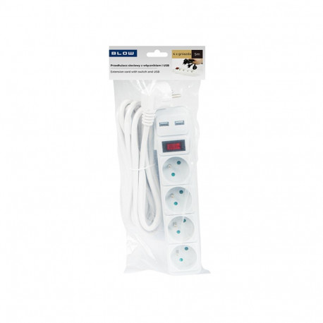 98-785# Przedłużacz sieciowy pr-470wsp/usb 4-gniazda+usb z uziemieniem+wyłącznik 5m biały 3x1,5mm