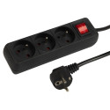 98-748# Võrgupikendusjuhe pr-370wsp 3-pistikupesa maandusega + lüliti 5m must (3x1,5mm)
