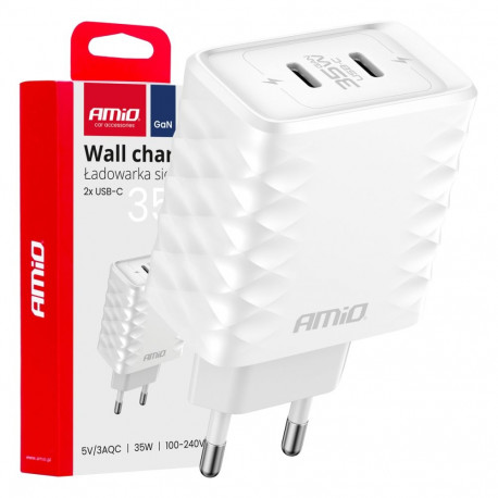 kiirlaadija 35W 2x USB-C 100-240V amio-04288