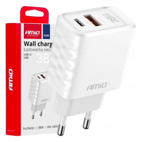 kiirlaadija gan 38w usb-a + usb-c amio-04287