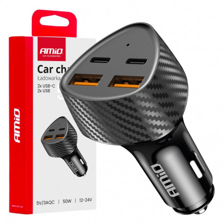 autolaadija 50w 2x usb-a + 2x usb-c amio-04284