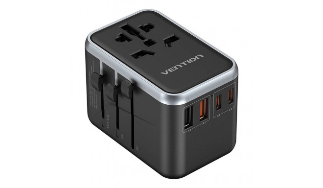 Vention FJFB0 GaN 2xUSB-C 2xUSB-A Universal Travel Adapter 65W (black)