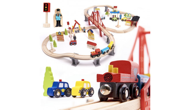 RoGer Wooden train car track and accessories 70el.