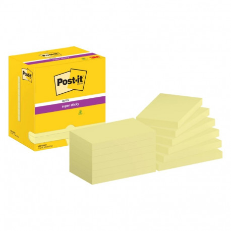 Post-it® Super Sticky Notes, Canary Yellow, 76 mm x 127 mm, 90 Sheets/Pad, 12 Pads/Pack, Cardboard P