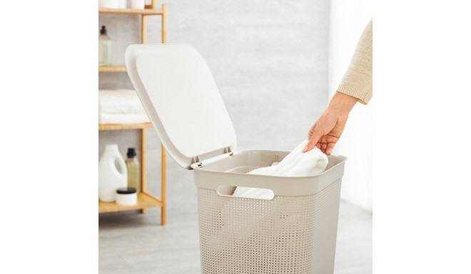 Laundry Basket - ROTHO Brisen 50L with Lid Cappuccino