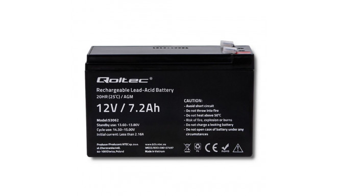 Battery - Qoltec 53062 AGM 12V 7.2Ah 108A